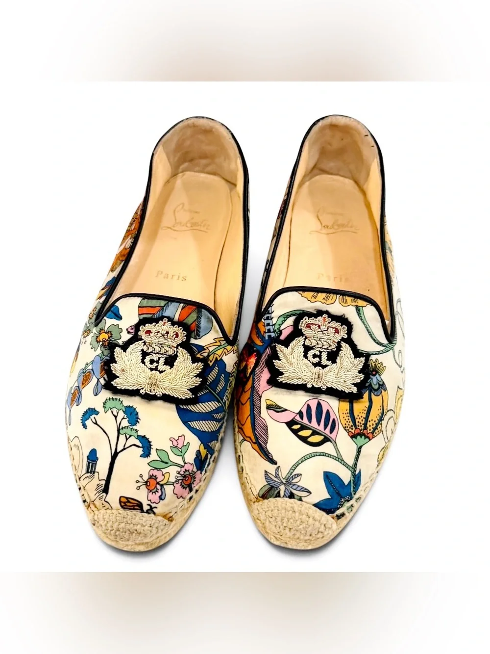 Christian Louboutin Floral Crest Silk Espadrille Slip-On Loafers EU 39 - Custom